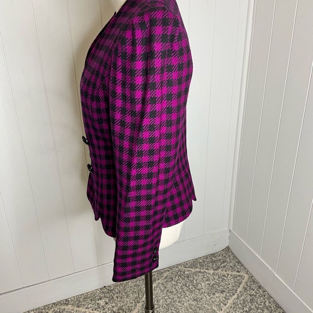 Vintage Albert Nipon Suits Women's 6 Black Pink 100% Wool Peacoat Suit Jacket - Picture 8 of 13
